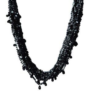 Elegant Black Seed Beaded Multi Strand Chunky Necklace Fashion Jewelry Women